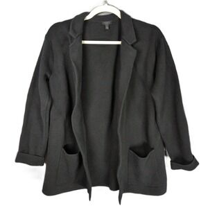 Talbots Sweater Blazer Womens Petite M Black Cotton Blend Open Front